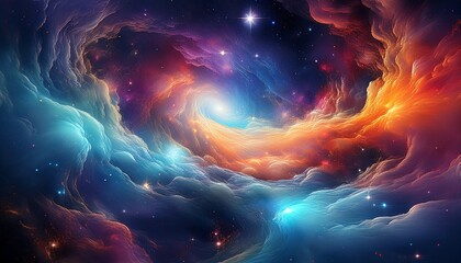 colorful nebula with bright stars and swirling clouds