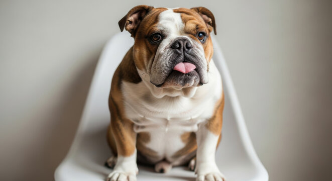 Adorable bulldog with tongue sticking out on chair - Powered by Adobe