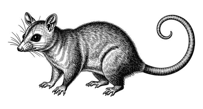 Intricate engraving of a ringtail possum with detailed features