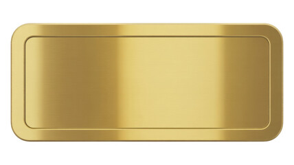 Rectangular gold plaque with rounded corners and brushed texture isolated on a transparent background