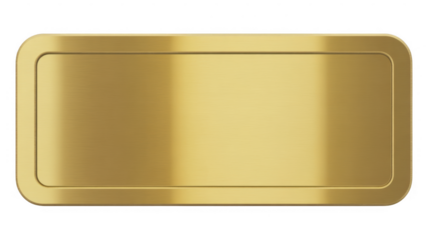 Rectangular gold plaque with rounded corners and brushed texture isolated on a transparent background