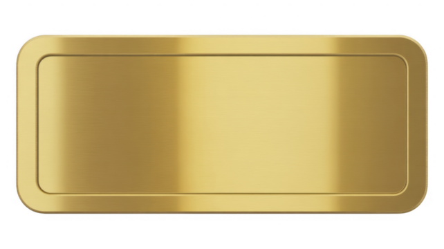 Rectangular gold plaque with rounded corners and brushed texture isolated on a transparent background