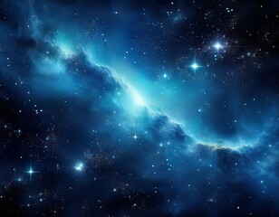 blue nebula cosmic dust and stars fill dark outer space