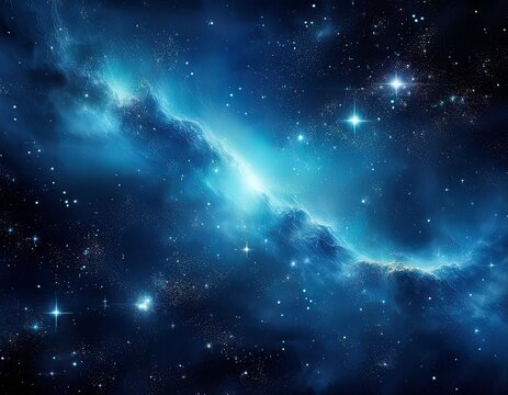 blue nebula cosmic dust and stars fill dark outer space