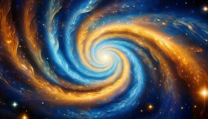 swirling cosmic nebula bright core blues golds