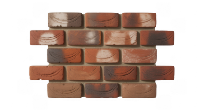 Red and brown bricks with curved lines isolated on a transparent background