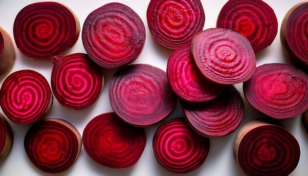 freshly sliced beetroot arranged neatly showcasing their rich color and texture ideal for various dishes