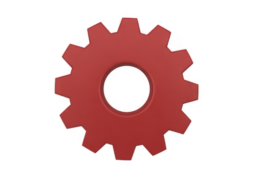 Red gear wheel with circular hole isolated on a transparent background 1