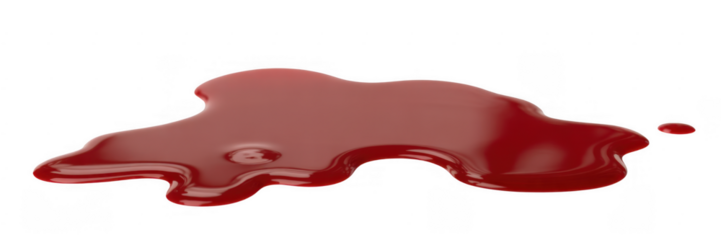 Red liquid puddle with glossy surface isolated on a transparent background