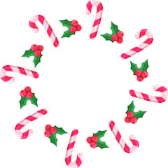 Candy canes and holly leaves in circular arrangement for Christmas design