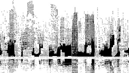 Halftone dots abstract cityscape graphic design. Halftone dots city silhouette at white background.