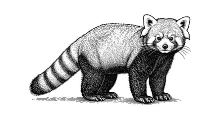 Intricate black and white red panda sketch with detailed fur texture