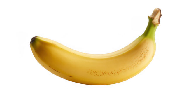 Ripe yellow banana with brown spots isolated on a transparent background