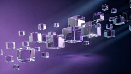 Cube abstract background with floating transparent geometric shapes