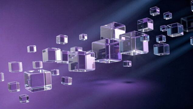 Cube abstract background with floating transparent geometric shapes - Powered by Adobe
