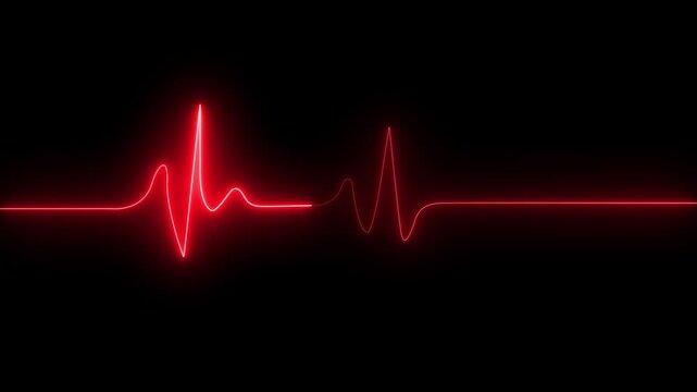 A motion graphic of a beating heart with a neon electrocardiogram overlay, featuring dynamic HUD elements and a gradient background, glowing design looping on black background. 4K video 
