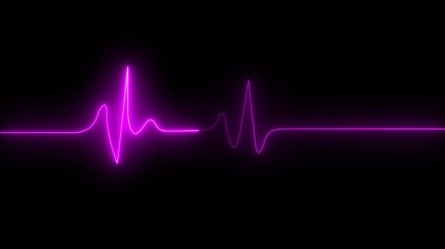 A motion graphic of a beating heart with a neon electrocardiogram overlay, featuring dynamic HUD elements and a gradient background, glowing design looping on black background. 4K video 