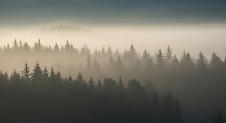 Naklejka premium Misty Minimal Forest at Sunrise