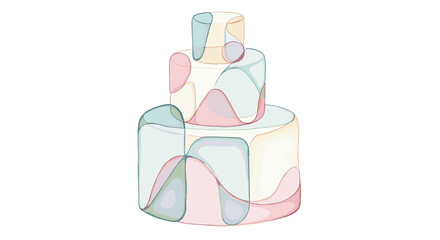 Colorful abstract three-tier cake with soft shapes and lines  