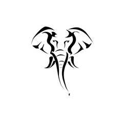 Stylized elephant head illustration black lines on white background
