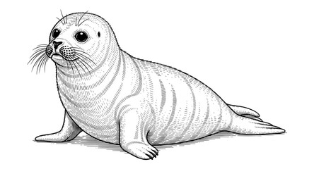 Cute baby seal drawing with detailed line art design