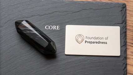 Polished black obsidian crystal point rests on a dark charcoal textured surface.