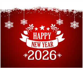 Happy New Year 2026 Holiday Abstract Red And White Design Symbol Vector Illustration