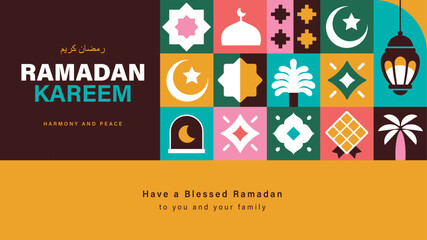 Ramadan Kareem vector illustration in flat geometric style design for poster, greeting card, banner and cover.

