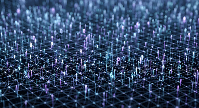 Dynamic data streams with flowing digits and intricate network connections, perfect for illustrating cutting-edge technology and digital innovation concepts