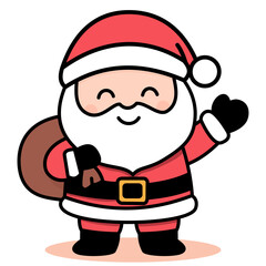 Cute Santa Claus Cartoon Waving &ndash; Kawaii Christmas Character with Gift Bag