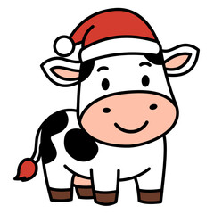 Cute Christmas Cow Cartoon Wearing Santa Hat &ndash; Kawaii Holiday Animal Clipart