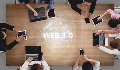 Concept of Web 3.0, the next generation of the internet. This technology represents a decentralized global network built on blockchain, enabling new digital experiences. Fermion