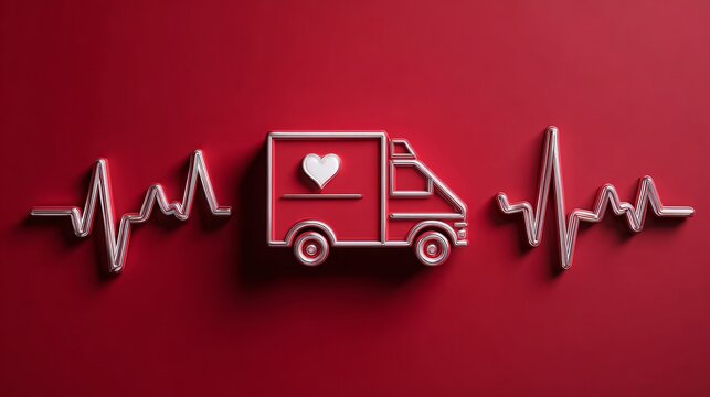Urgent care delivery with a heart on a vibrant red backdrop, symbolizing health and wellness for your marketing campaigns and medical presentations