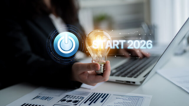Start 2025 concept with futuristic power button symbolizing fresh beginnings, innovation, and digital transformation. Start 2025, new goals, and start 2025 initiative. Spline