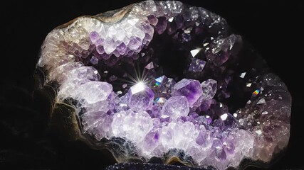 mesmerizing deep purple amethyst geode crystal cave formation sparkling with light and detail - Powered by Adobe