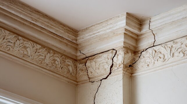Cracked plaster wall needing repair shows building damage, possible structural issues, and home maintenance problems, ideal for insurance or construction