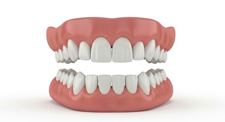 Obraz premium Realistic denture set displaying human teeth and gums on white background