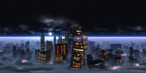 HDRI, HDRI, environment map , Round panorama, spherical panorama, equidistant projection, 360 high resolution panorama , Spherical panorama., Night city,, Cityscape, Environment map