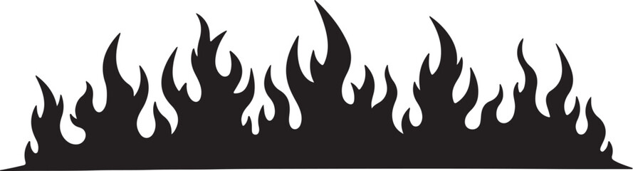 Black Silhouette of a Row of Flames fire burning on transparent background