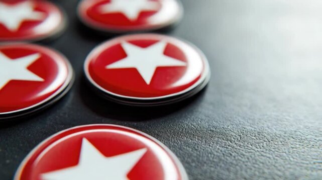 A collection of colorful buttons featuring star designs, great for crafting or decorating projects