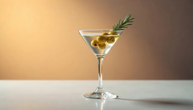 Classic martini cocktail with olives and rosemary. AI generated. - Powered by Adobe