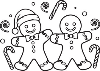 Gingerbread Man Couple with Candy Canes and Swirls for Christmas gingerbread cookie holiday on transparent background