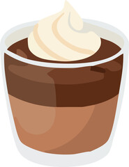 A flat vector illustration of a chocolate mousse dessert in a glass cup topped with whipped cream, representing a cozy and delicious festive treat.