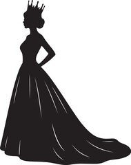 Silhouette of a Woman in a Ball Gown Wearing a Crown female queen on transparent background © PixelSaga MH2 