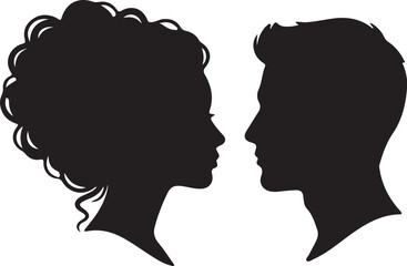 Fototapeta premium Silhouette Profile of a Man and Woman Facing Each Other couple male on transparent background