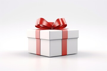 Fototapeta premium White gift box ribbon red white background.