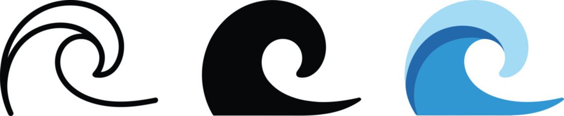 Minimalistic curl ocean wave icon outline and flat design vector illustration isolated © fay009