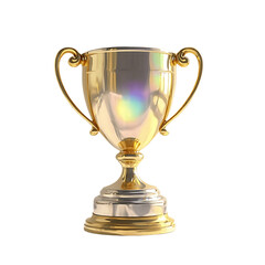 Victory Trophies, 3D Render of Golden and Iridescent Glass Award Cups.
