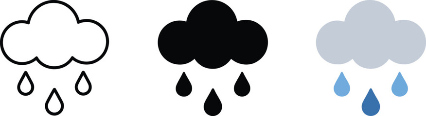 Rain cloud outline icon set vector illustration isolated on transparent background