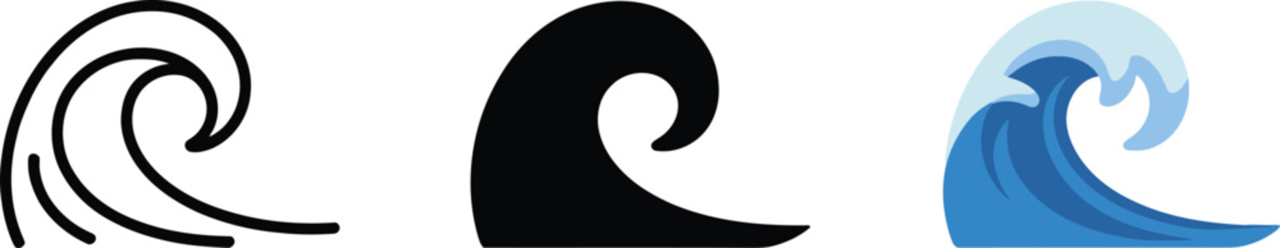Ocean wave with splash icon outline and flat design vector illustration isolated